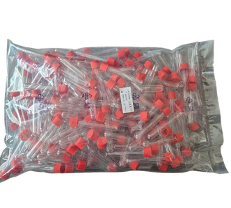 21422 Пробірка 16х100мм10мл стерильна(циліндрична, PS, з червоною кришкою, що загвинчуєтся) 200шт