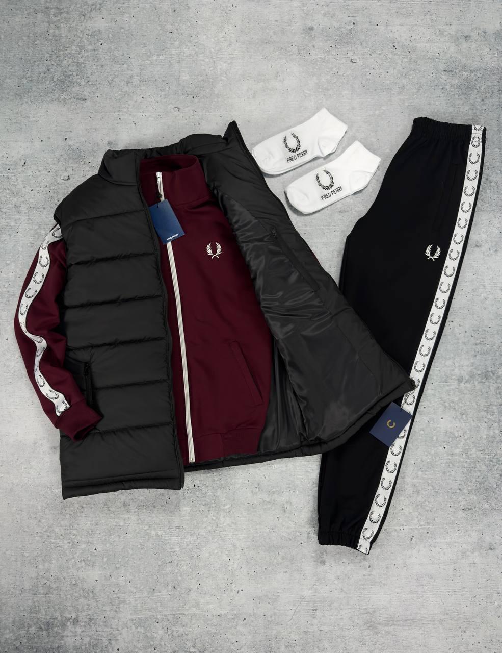 Fred Perry спортивний костюм жіночий жилетка весняний осінній комплект фред перрі бордовий-чорний