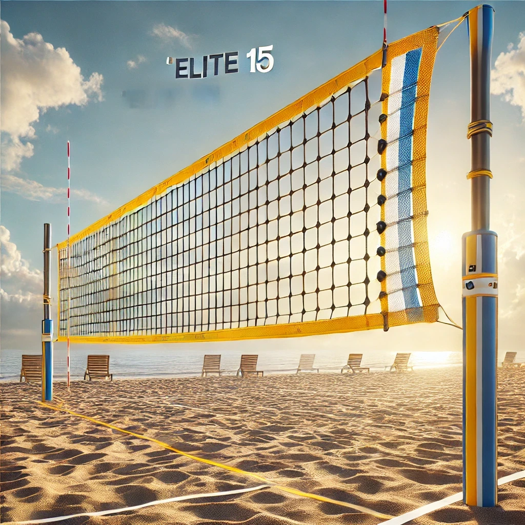 Сітка для волейболу безвузлова "Еліт 15" зі шнуром натягу волейбольна сітка синьо-жовта для пляжу та залу, фото 1