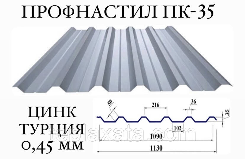 Профнастил ПК-35 цинк 0,45 мм (Туреччина)