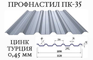 Профнастил ПК-35 цинк 0,45 мм (Туреччина)