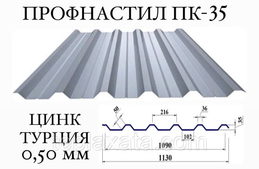 Профнастил ПК-35 цинк 0,50 мм (Туреччина)