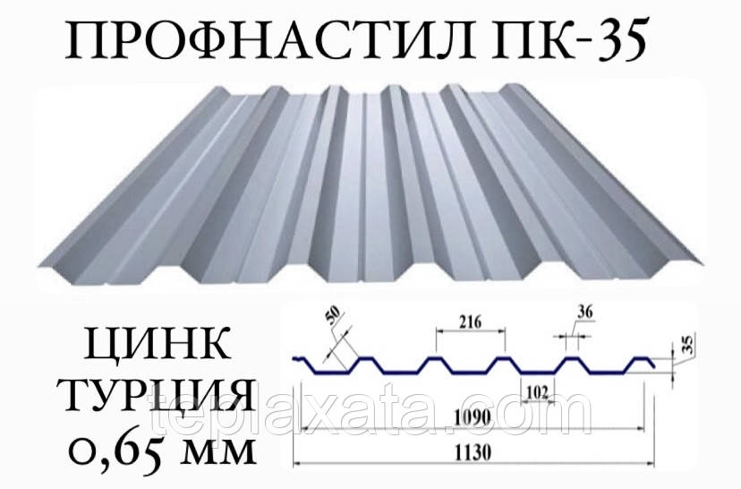 Профнастил ПК-35 цинк 0,65 мм (Туреччина)