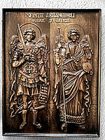 Икона резная «Святой Архангел Михаил и Гавриил" из натурального дерева ясеня