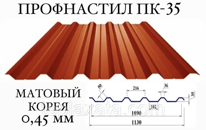 Профнактил ПК-35 мат поліестер 0,45 мм (Корея)