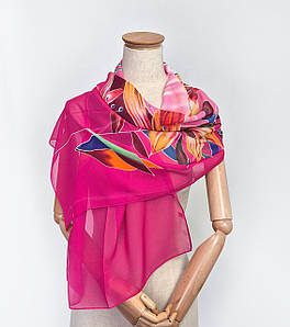 Шарф тонкий легкий шифоновий Лілія малиновий