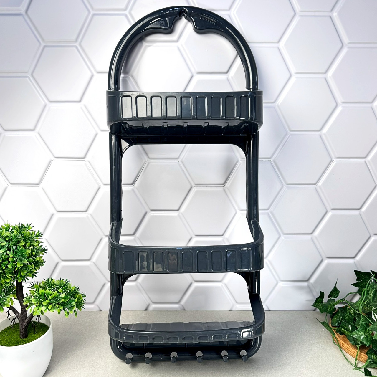 Пластикова триярусна полиця у ванну на присосках Граніт (09165)