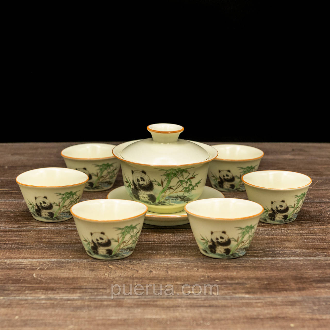 Набір посуду для чайної церемонії "Панда" з гайванью на 6 персон, фото 1