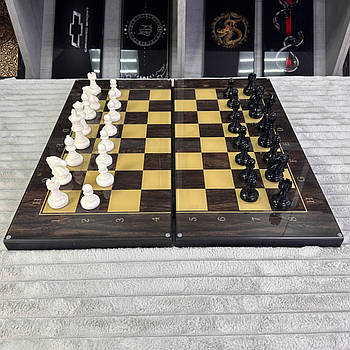 Шахи з дерев'яним каркасом та скляним ігровим полем – стильний подарунок для інтелектуалів, арт 270040