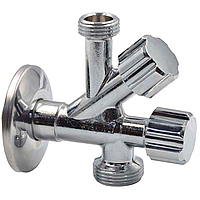 Кран подвійний кутовий для сантехприладів Ø 1/2"х 1/2"х3/4" VA Albertoni srl (D902694)