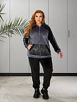 Жіночий спорт велюровий костюм великих розмірів. Джинс, графіт, мокко, м'ята, бордо. 48-50; 52-54; 56-58.