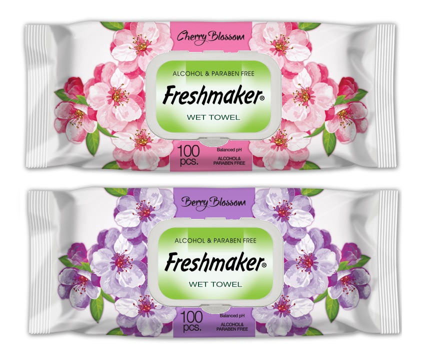Вологі серветки універсальні Freshmaker Berry / Cherry Blossom з клапаном 100 штук