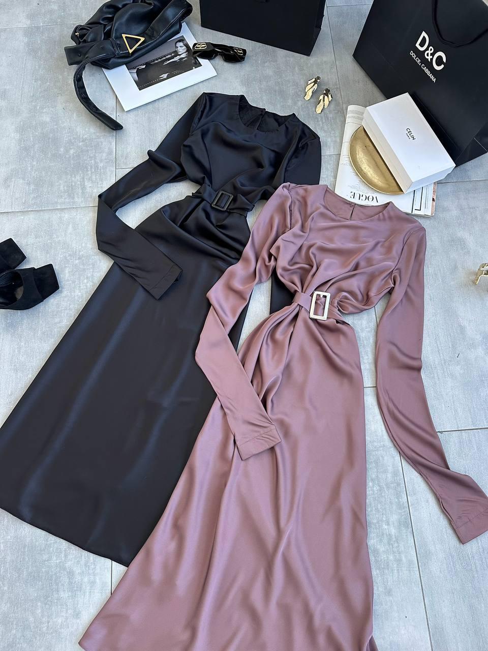 Жіноча стильна святкова шовкова вечірня приталена сукня максі з поясом з довгим рукавом шовк Армані OS, фото 1