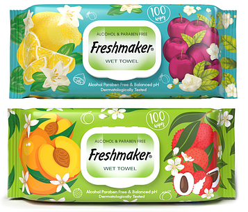 Вологі рушники універсальні Freshmaker Fruits з клапаном 100 штук