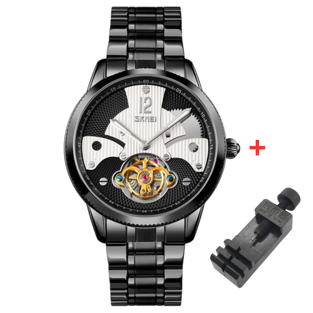 Чоловічий механічний годинник з автопідзаводом Skmei 9205BKWT Black-White