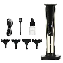 Тример для стрижки волосся VGR акумуляторний 3 насадки LED дисплей машинка для гоління бороди 600 мАг Lugi