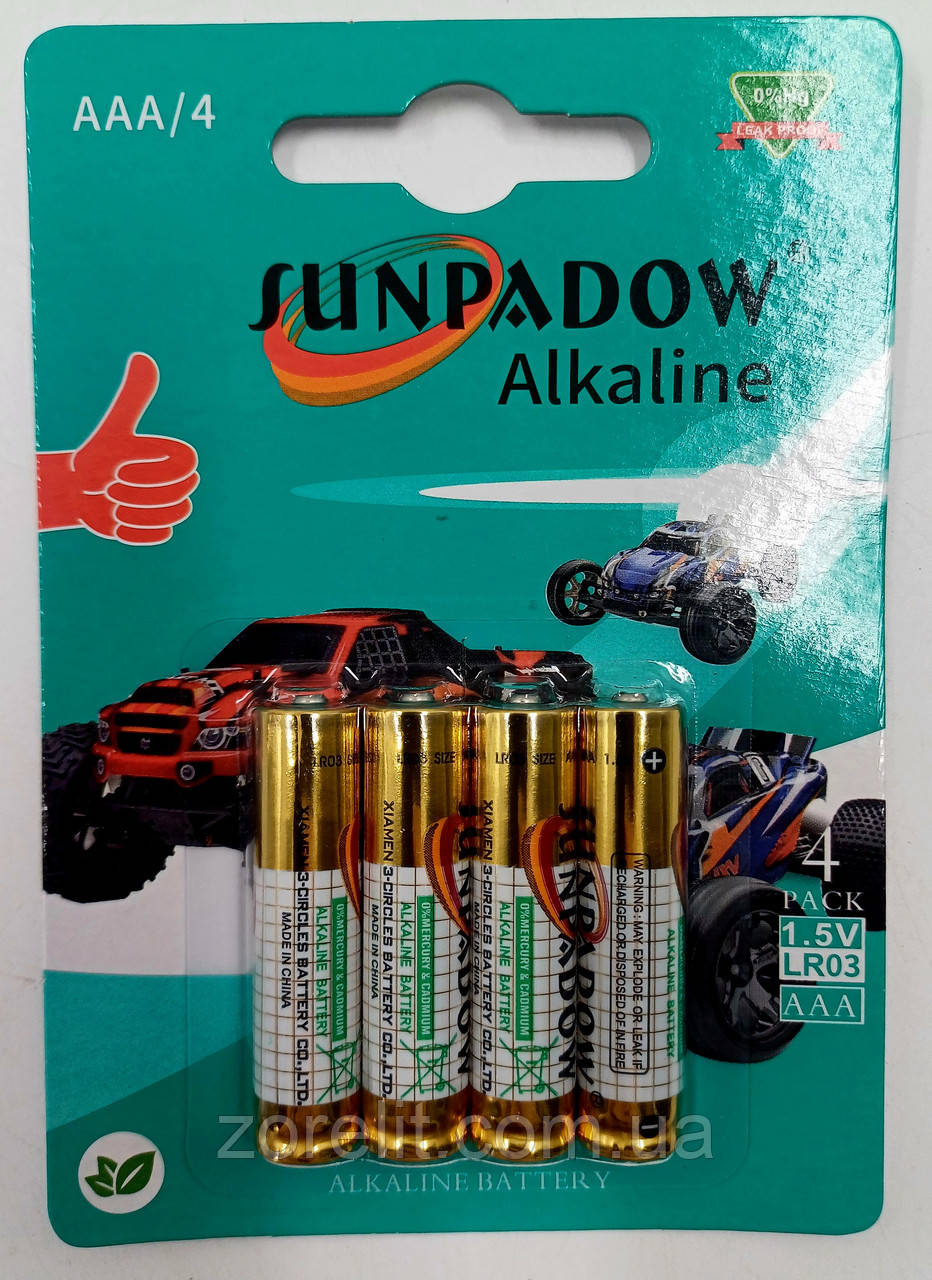 Батарейка Sunpadow LR03 AAA лужна, блістер 4 шт, фото 1