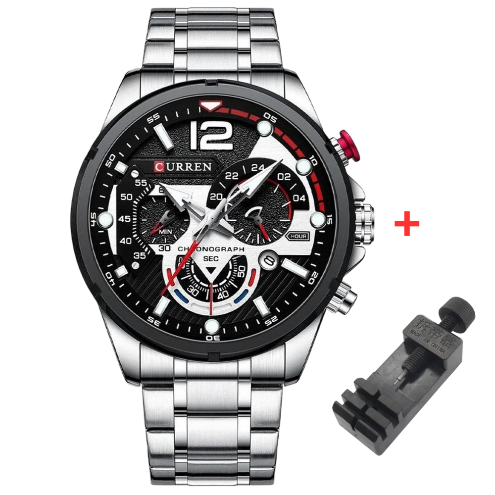 Чоловічий кварцовий годинник Curren 8395 Silver-Black з календарем та секундоміром, фото 1