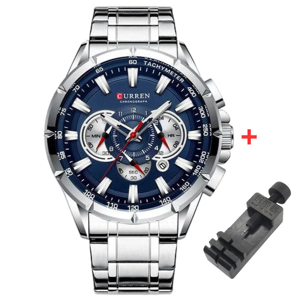 Чоловічий кварцовий годинник Curren 8363 Silver-Blue з календарем та секундоміром