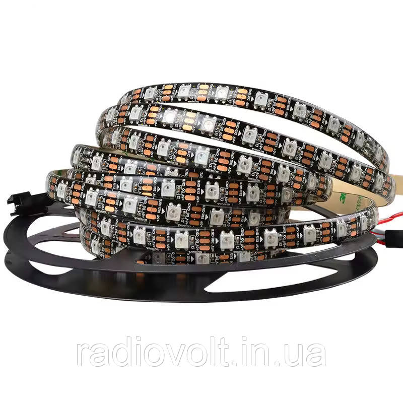 Світлодіодна стрічка WS2812B, RGB, IP65, 60 Світлодіодів/м, 5В, 1м, Чорна підкладка