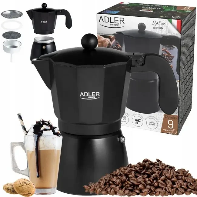 Кавоварка гейзерна алюмінієва 520 мл Adler AD 4420 Black