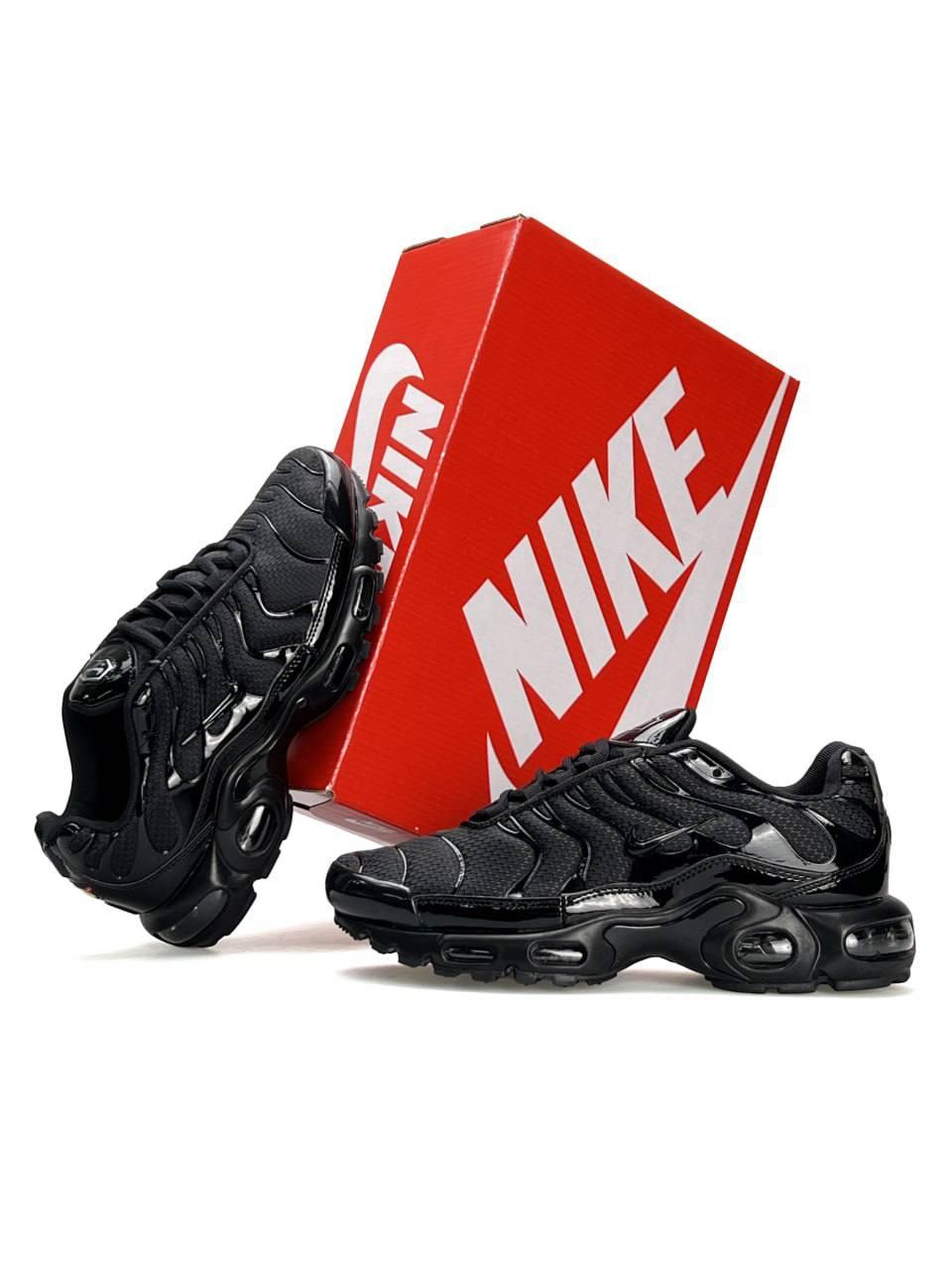 Чоловічі шкіряні текстиль кросівки Nike Air Max Plus C/O Black, кеди Найк шкіра текстиль чорні. Чоловіче взуття
