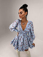 Милое женское мини платье с пышной юбкой цветочные принты Dp703