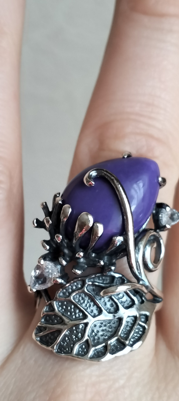 Серебряное кольцо Жимолость с чароитом, фото 1