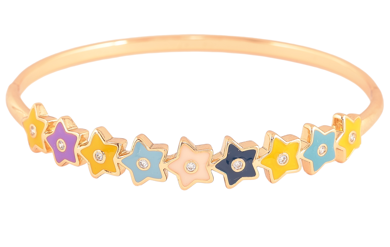Браслет Xuping Позолота 18K «Зірочки з різнобарвною емаллю» ø 6см