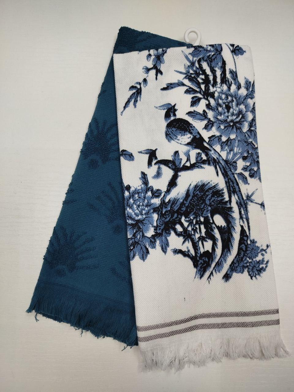 Набір 2 шт махрових рушників 40х60 синя квітка