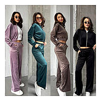 Жіночий велюровий спортивний костюм на блискавці: 42-44, 46-48. Кольори: пудра, смарагд, мокко, чорний.