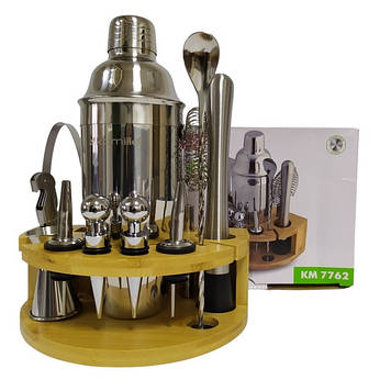 Набір для бару та коктейлів Kamille KM-7762 на дерев'яній підставці 10 предметів.