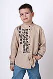 Вишита сорочка для хлопця пісочний льон машина робота довгий рукав ріст від.116 до 164, фото 3