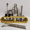 Набір для бару та коктейлів Kamille KM-7766 з нержавіючої сталі на дерев'яній підставці 11 предметів, фото 2