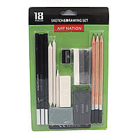 Набір Art Nation 3вуг. олів., 3скетч олів., 3вуг. палички, 3пастелі, 3 папірці, 1вініл. гу