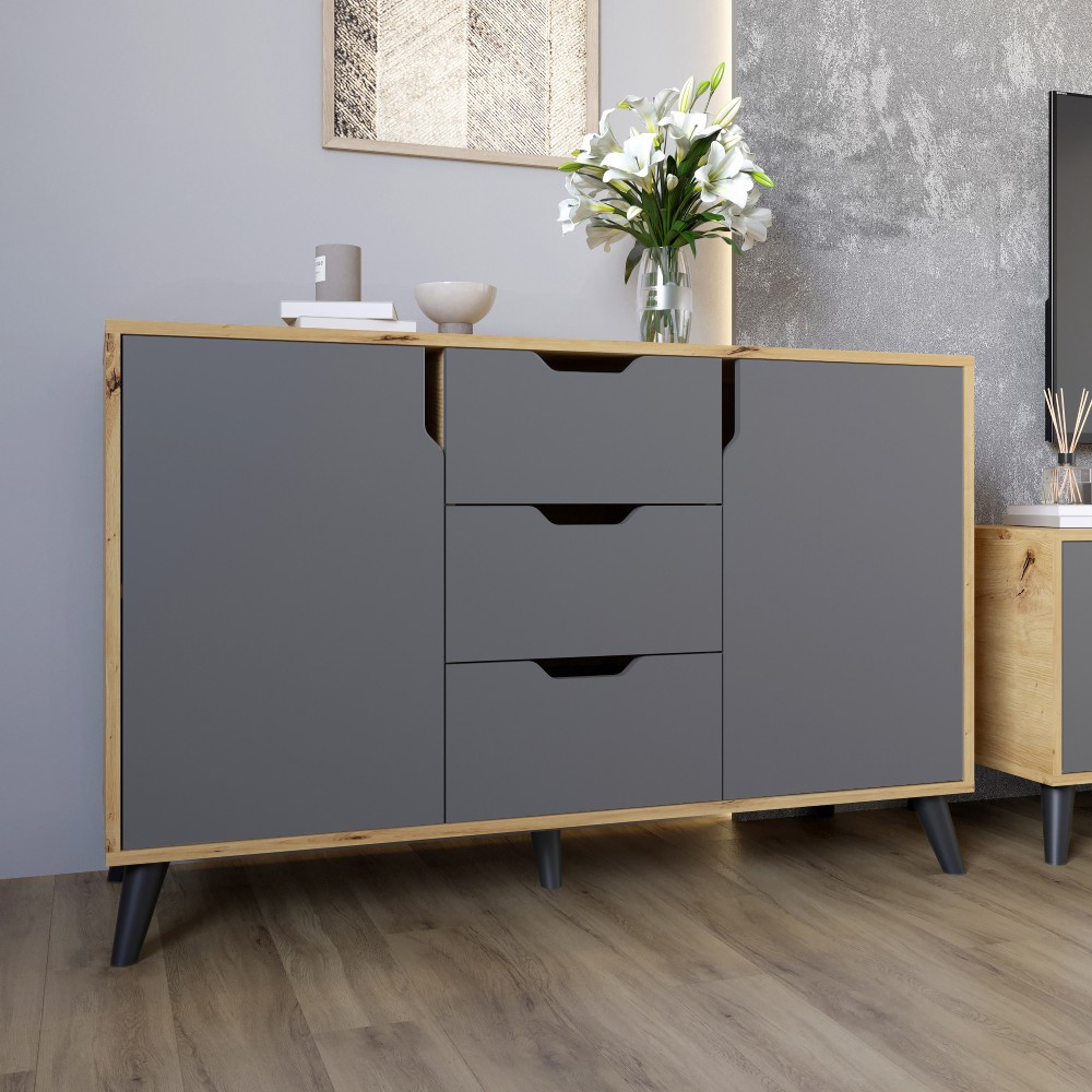 Комод у вітальню з чорними ніжками М-ЗОН Борн 1200 Дуб артизан/Антрацит (MZN-031088), фото 1