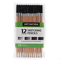 Олівці для скечінга Art Nation 6H, 4H, 3H, 2Hx2, H, HB, 2Bx2, 4B, 6B, 8B 1шт/этик 12 шт.