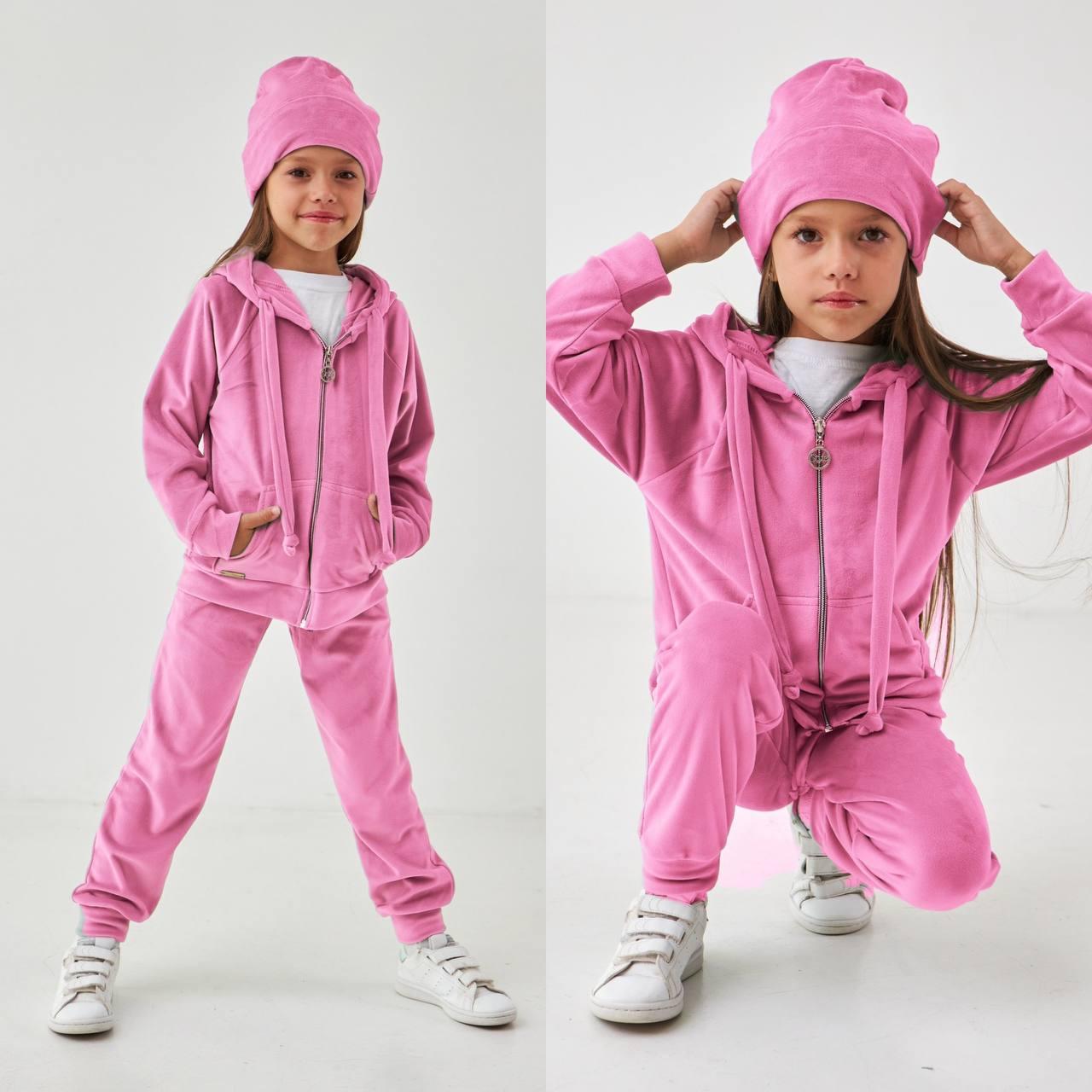 Дитячий Велюровий Костюм на Дівчинку 134  см 003439 Фуксія