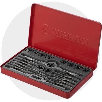 Набір плашок M5-M12, мітчиків M5-M12, 24 од. INTERTOOL SD-8026 Набір плашок та мітчиків