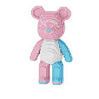 Конструктор у формі ведмедика 40 см рожевий із блакитним 3d Magic Blocks bearbrick із блоків, наноблок 3D конструктори, фото 3