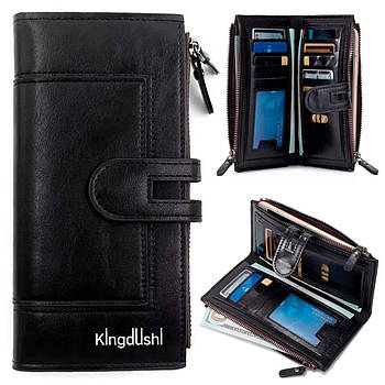 Жіночий гаманець на 14 відділень (19,3×10,3×4см), Чорний / Портмоне жіноче / Гаманець-кредитниця