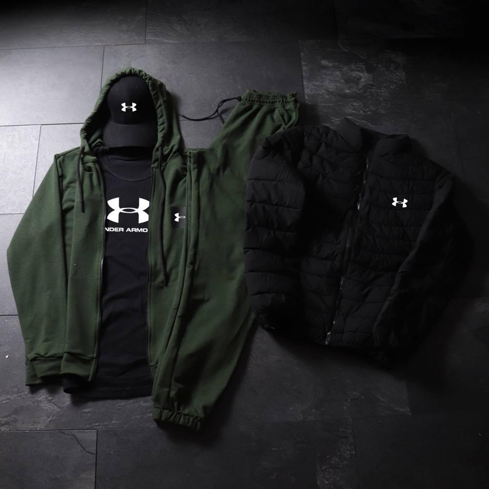 Комплект чоловічий Under Armour спортивний костюм куртка футболка кепка осінній весняний андер армор хакі