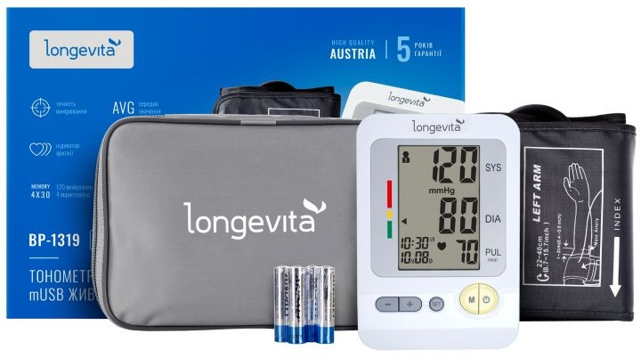 Тонометр LONGEVITA BP-1319 автоматичний Micro USB на плече гарантія 5 років