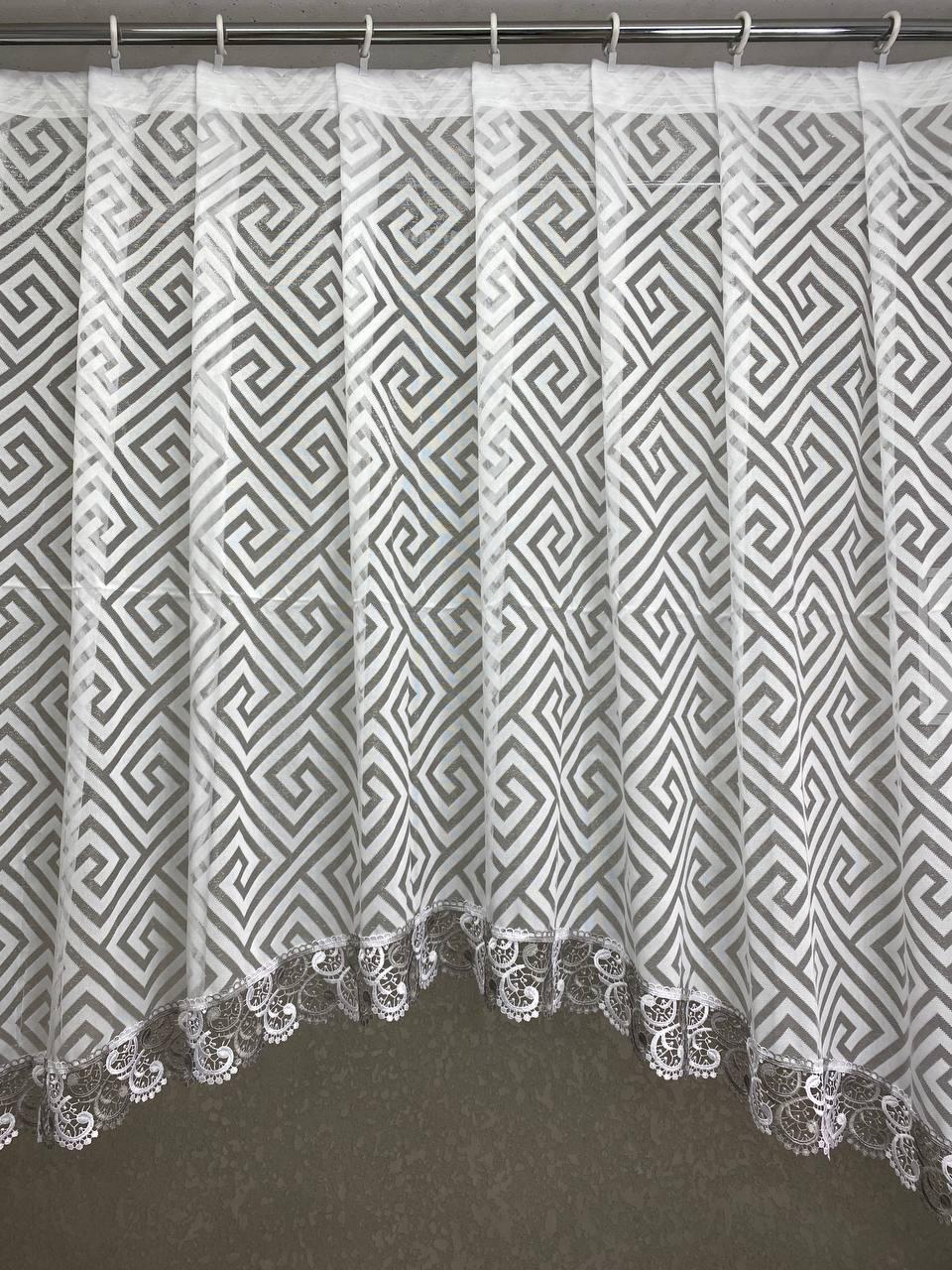 Готова фіранка, арка жаккард Версачі біла(3м. 4м. 5м.) (мереживо біло з сірим)  (1,55) на (1,25)