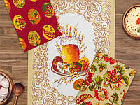 Ткань Полотно набивное вафельное 165 г/кв.м. в рулоне 30 м Пасхальный дизайн для пошива полотенец на Пасху