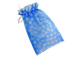 Мішечок з органзи з кольоровим друком, новорічний малюнок, синій
