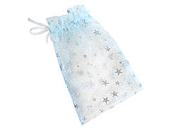 Мішечок з органзи з кольоровим друком, новорічний малюнок, блакитний