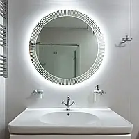 Зеркало круглое с LED-подсветкой и пескоструйным рисунком, влагостойкое