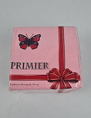 Одноразова Cалфетка 50лист Прем'єр 2-вух шарові рожева 33х33 (10 пачка)