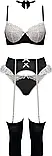 Жіночий комплект білизни чорно-білий з поясом та панчохами, фото 3